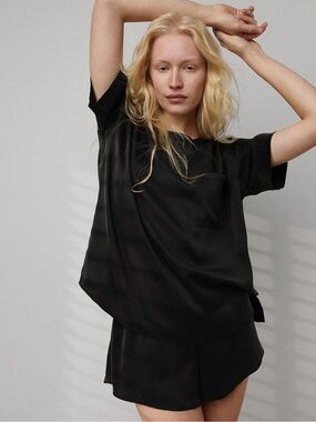 Lunya Washable Silk Pajama Set Size Medium Black Luxury Sleepwear NEW w/ tags